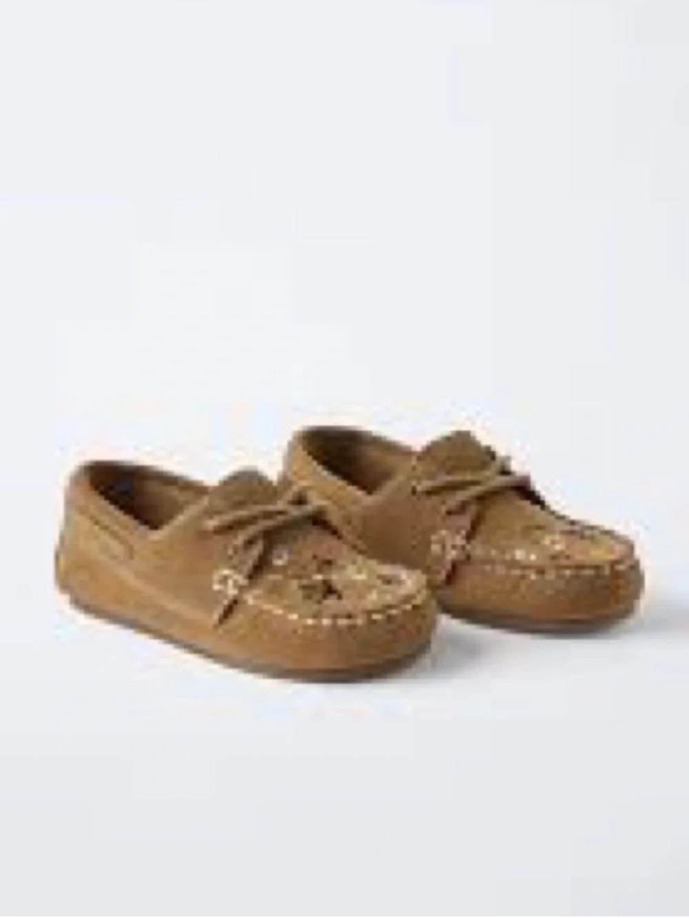 Zara Kids Tan Suede leather loafers Moccasins with Floral Embroidery